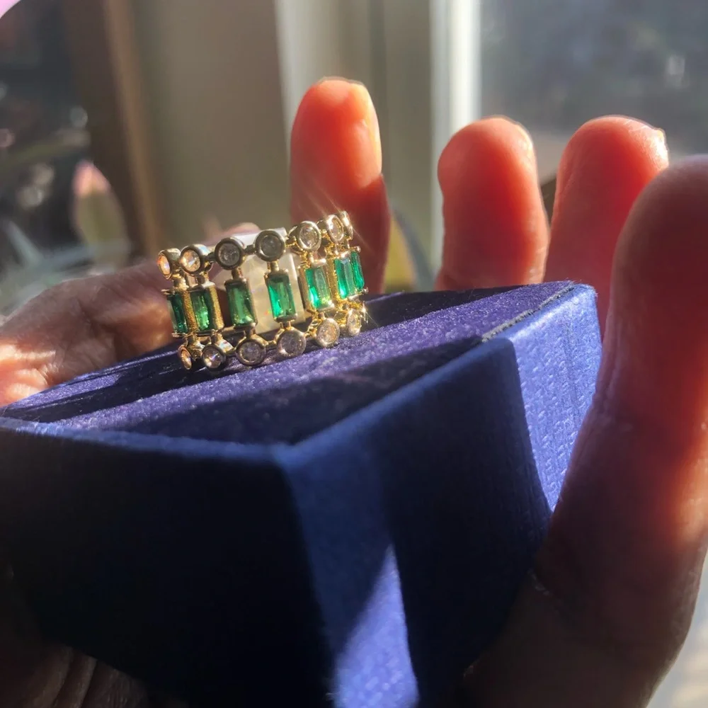 Gold plated emerald crystals ring size 7